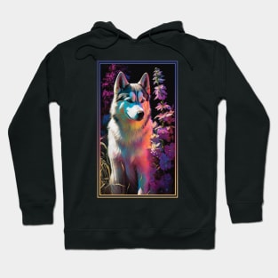 Husky Dog Vibrant Tropical Flower Tall Digital Oil Painting Portrait 3 Hoodie